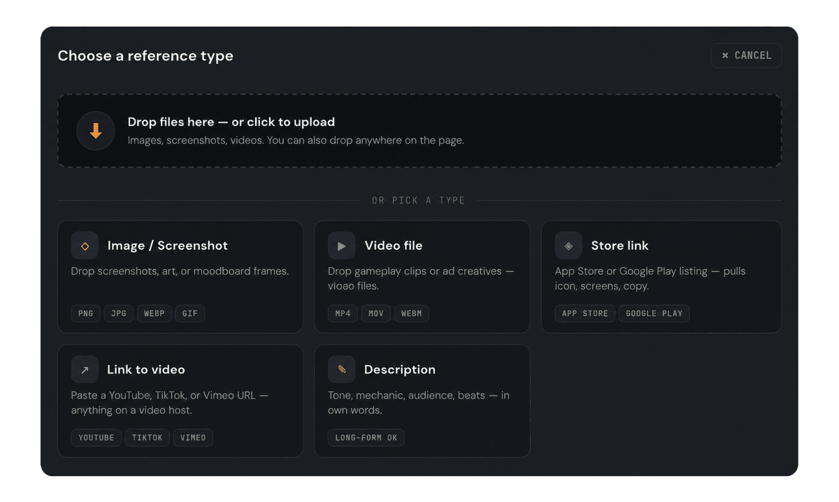 Code Maestro turning a reference screenshot into a new playable ad concept